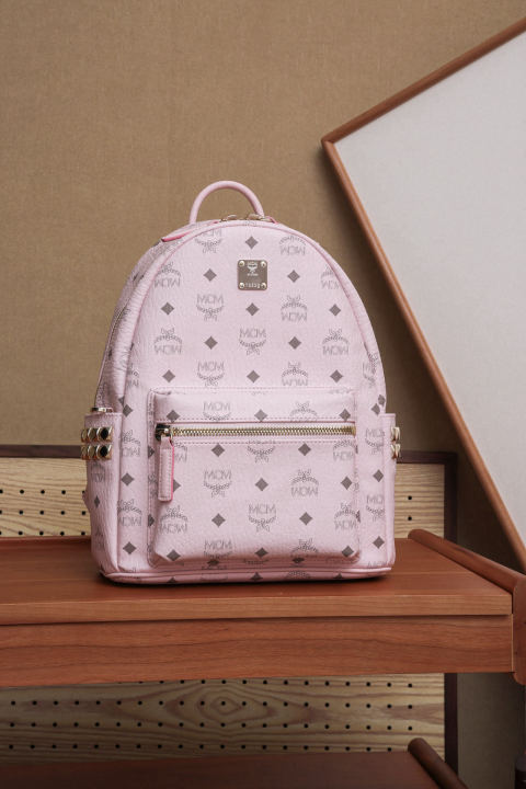 MCM Strak Visetos New Pink Small Backpack