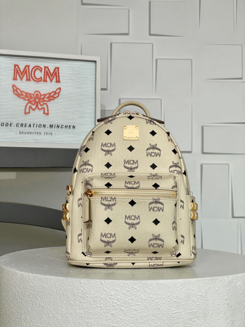 MCM Strak Visetos Off-white Mini Studded Backpack