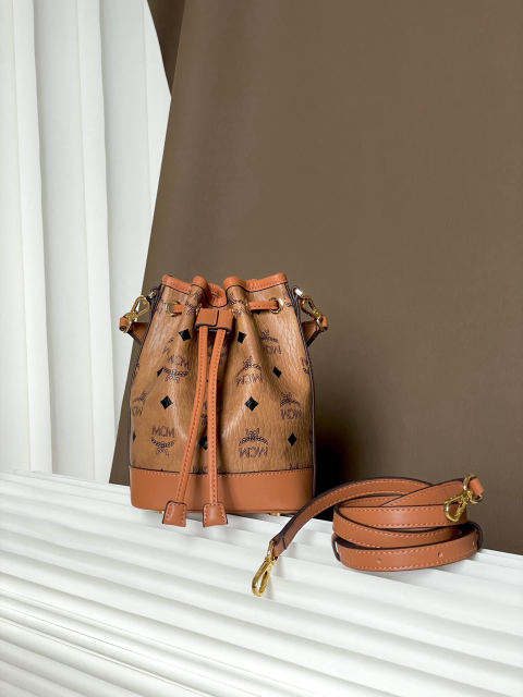 MCM DESSAU VISETOS MINI Drawstring Bucket Bag