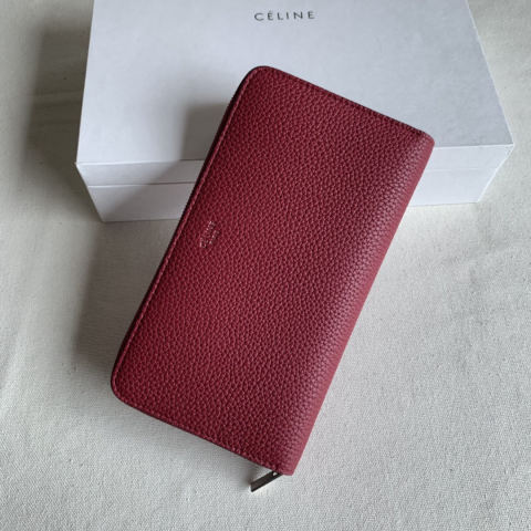 Celine purple-red lychee pattern zip wallet