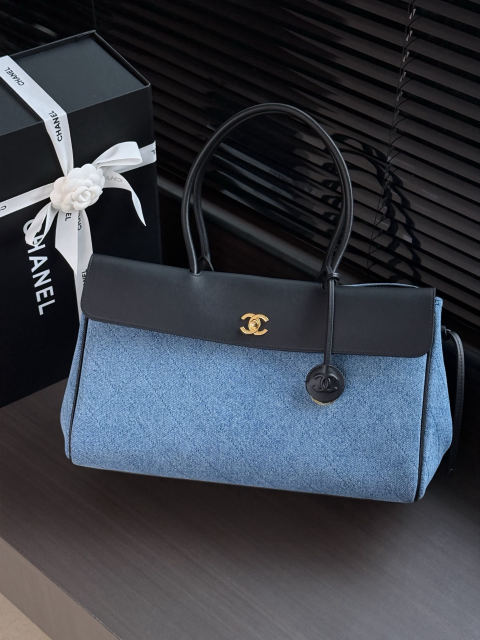CHANEL Denim and Leather Baguette Bag