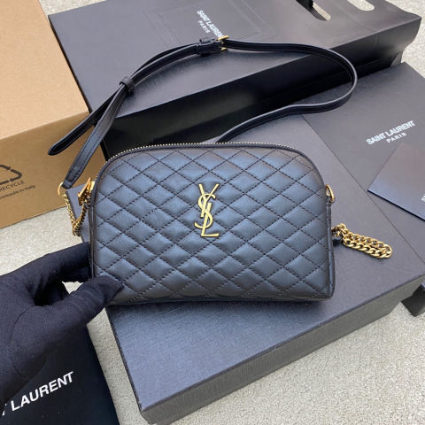 Yves Saint Laurent GABY Quilted Lambskin Leather Chain Shell Bag
