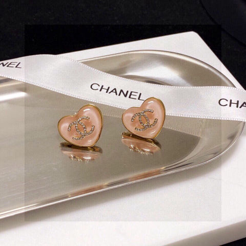 Chanel classic pink heart double C stud earrings