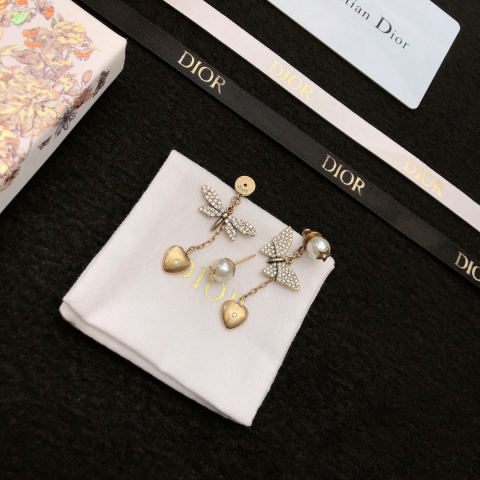 Dior full-diamond letter stud earrings