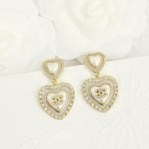 Chanel white mother-of-pearl double heart earrings
