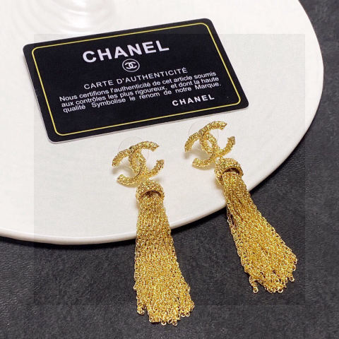 Chanel high-end double C long antique gold tassel earrings️