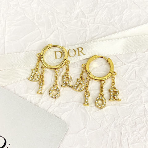 Dior rhinestone tassel letter C hoop earrings