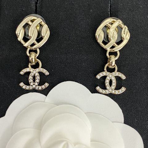 Chanel openwork rhinestone double C earrings