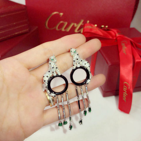 Cartier tassel panther earrings with lacquer finish and diamond setting