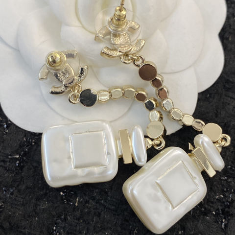 Chanel earrings, perfume bottle rhinestone earrings