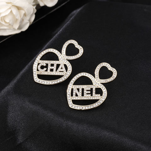 Chanel Heart Earrings Double C Studs