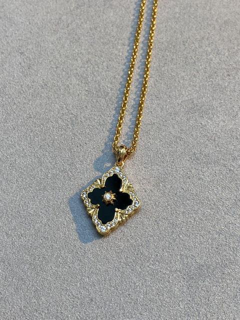 Buccellati Black Onyx Necklace with Diamonds and Single Flower Design
