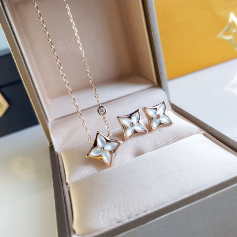 LV diamond-shaped natural white mother-of-pearl and diamond necklace