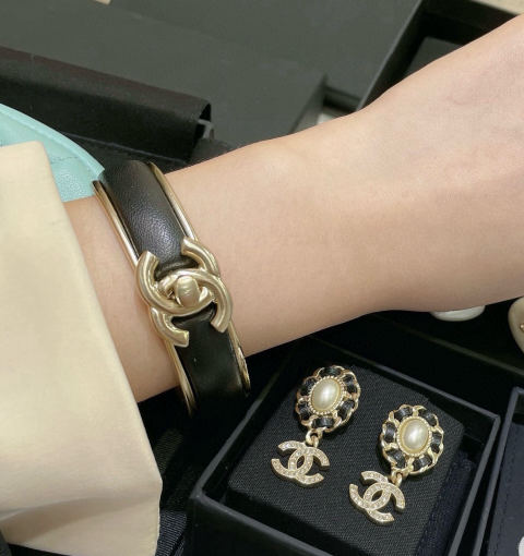 Chanel satin bag buckle lambskin bracelet