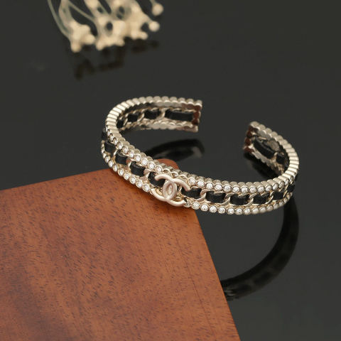 Chanel black leather bracelet
