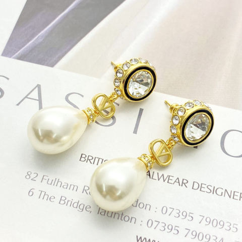 Valentino Diamond Pendant Teardrop Pearl Earrings