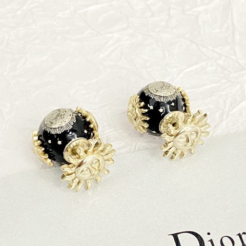 Dior Black Double Pearl Sunface Earrings